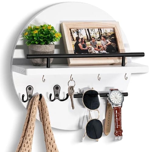 Wall Decorative Key Holder with Shelf and Hooks - Rustic Home Decor for Mail Organization and Entryway Organization
| M