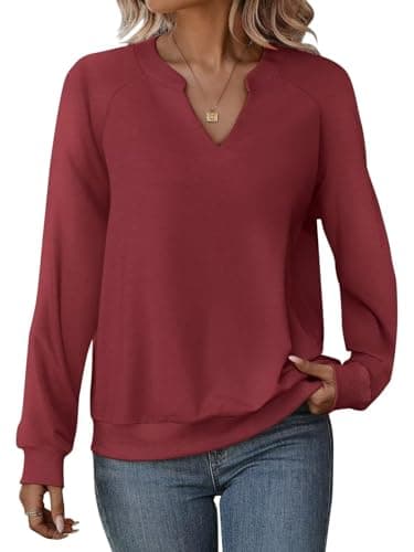 EADINVE Women Casual Long Sleeve V Neck Sweatshirts Cute Loose Fit Lightweight Pullover Tops for Comfortable Everyday We