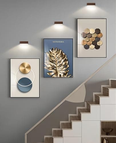 Magnetic 360° Rotatable Wood LED Wall Sconce for Hall Bedside and Living Room Black Walnut Battery Powered Adjustable B