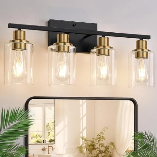 4-Light Bathroom Light Fixtures, Matte Black Modern Vanity Lights for Bathroom Mirror Living Room Cabinet Bedroom Porch