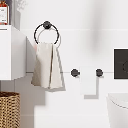 Matte Black SUS304 Stainless Steel Double Post Pivoting Toilet Paper Holder & Towel Ring Bathroom Hardware Set
| Double