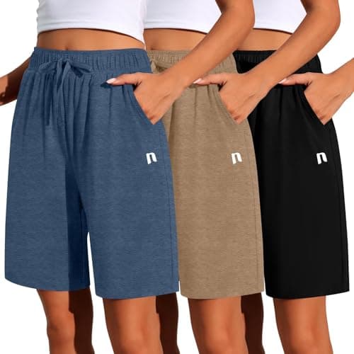 Neer 3 Pack Women's Quick Dry Drawstring High Waisted Bermuda Shorts with Pockets for Sports