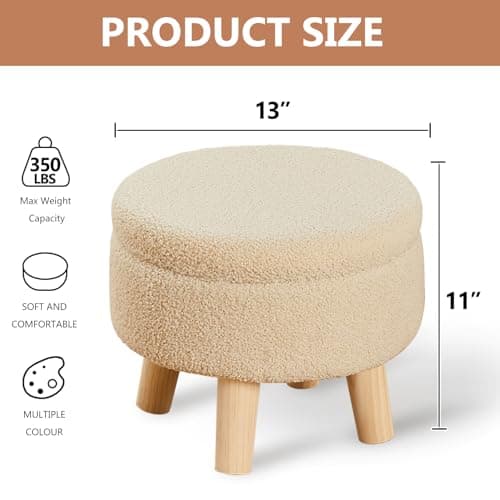 Off-White Modern Round Footrest with Soft Padded Seat for Living Room
| Off-White Wimarsbon Storage Ottoman for Hallway