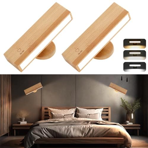 Wireless Dimmable Battery Operated Led Wall Sconces 2 Pack for Bedroom (Black Walnut)  
Rechargeable 3 Color Temperature
