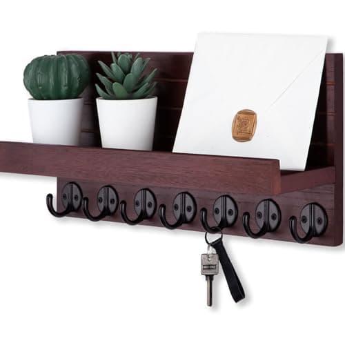 Entryway Key Holder Wall Mount with 7 Hooks for Sunglasses and Dog Leash
| Decorative Key and Mail Organizer Wall Mount