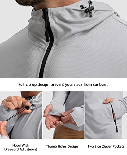 Men's UPF 50+ Light Jacket for Men Hiking Sun Protection Full Zip Hoodie Zip Pockets