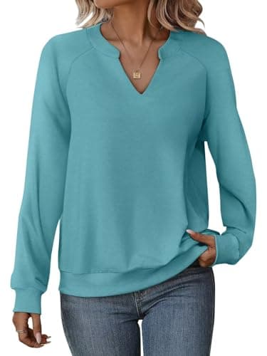 EADINVE Women Casual Long Sleeve V Neck Sweatshirts Cute Loose Fit Lightweight Pullover Tops for Comfortable Everyday We