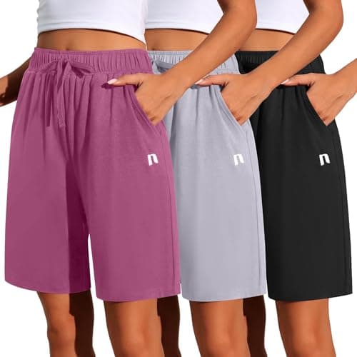 Neer 3 Pack Women's Quick Dry Drawstring High Waisted Bermuda Shorts with Pockets for Sports