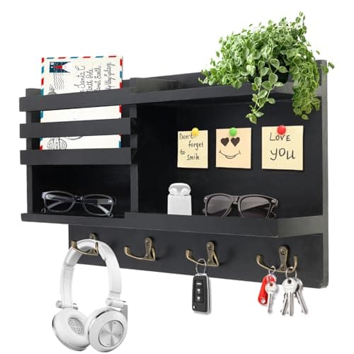 Solid Wood Wall Mount Key Holder and Mail Organizer (Burnt Brown)
| Self Adhesive or Drill Mounted 8 Hook Key Rack (Bur