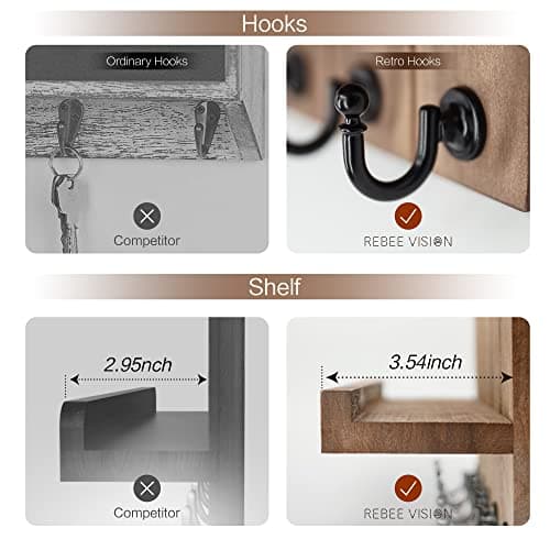 Rustic Key Holder with Shelf for Farmhouse Decor - Living Room Organizing Hook (Retro Brown, |54" D x 10" W x 7.28" H)