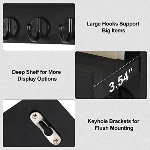 Decorative Wall Key Holder and Mail Organizer with Shelf for Bags and Coats - Paulownia Wood Key Hanger (9.8”W x 6.7”H