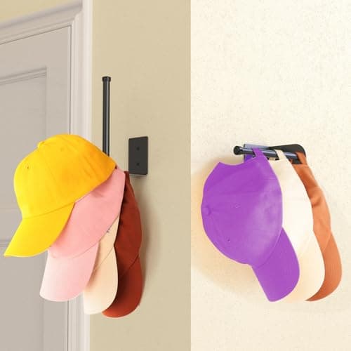 2 Pack Stainless Steel Hat Racks for Baseball Caps - Bedroom Closet Organizer (Black 6 in)
| Strong Adhesive Hat Hanger