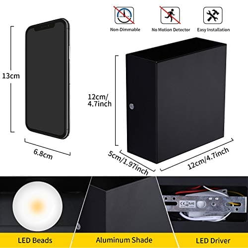 Lightess 10W Hardwired LED Wall Sconce Set of 2 for Living Room & Bedroom Warm White Mini Metal Down Up Lights Black Dec