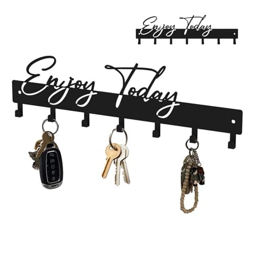 Exquisite Fashion Phrase Key Holder Wall Mount for Wall Decoration Office Living Room Black Metal Key Hanger with 7 Kook
