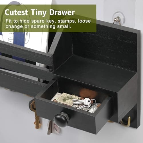Black Wooden Adhesive Mail and Key Organizer with Drawer for Wall Mount
| Wall Mount Wooden Adhesive Key Holder with Dr