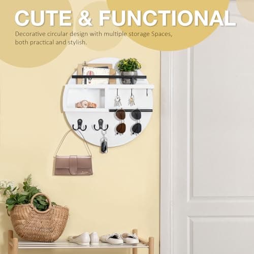 Quick Ma Key Holder Wall Mount, Wooden Decorative Key Rack with Shelf for Entryway Organization, Concealed Storage, 12