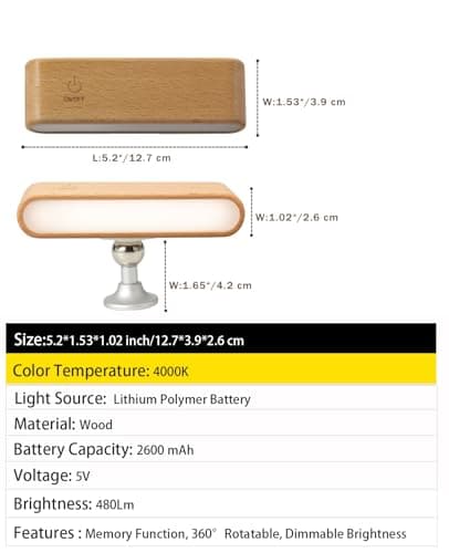 Magnetic 360° Rotatable Wood LED Wall Sconce for Hall Bedside and Living Room Black Walnut Battery Powered Adjustable B
