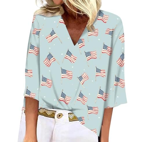 BIVENANT Women's Patriotic 3/4 Sleeve American Flag Shirt V-Neck for 4th of July Party
BIVENANT Women's Patriotic 3/4 Sl