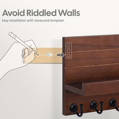 Brown Easy Installation Modern Mail Holder Wall Mount Key Shelf for Hallway Living Room House Decoration