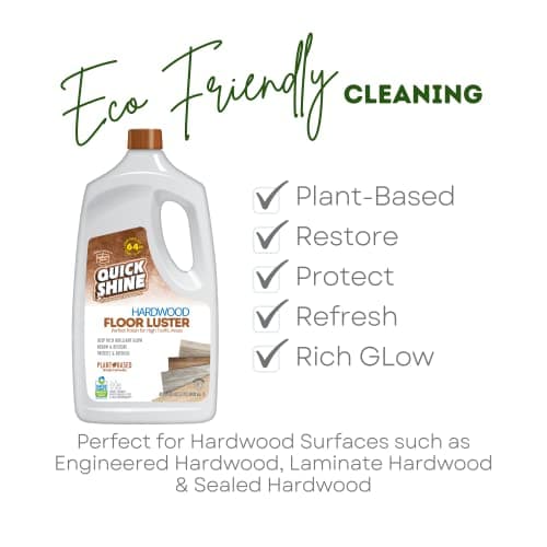 Quick Shine Plant-Based Hardwood Floor Cleaner & Polish 64oz, 2Pk | Carnauba Wax | Simply Squirt & Spread | No Refinish