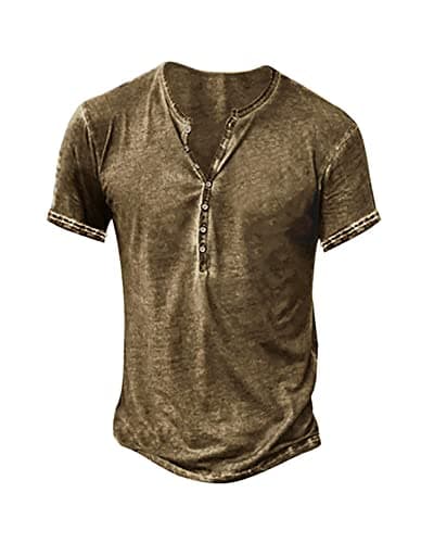 Beautyshow Mens Distressed Henley Shirts Casual Button Down for Men Retro Short Sleeve Tee Shirts
