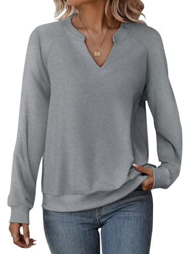 EADINVE Women Casual Long Sleeve V Neck Sweatshirts Cute Loose Fit Lightweight Pullover Tops for Comfortable Everyday We