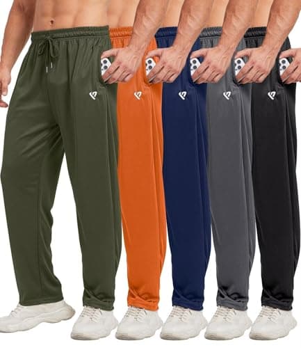 Lomsoe 5 Pack Men's Sweatpants Open Bottom Joggers with Zip Pockets for Men Lively Loose Fit Mesh Athletic Pants for Run