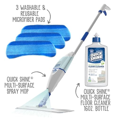 Quick Shine Spray Mop Kit for Quick & Easy Cleaning | No Batteries Required | Refillable Cleaning Cartridge, White  
Qui