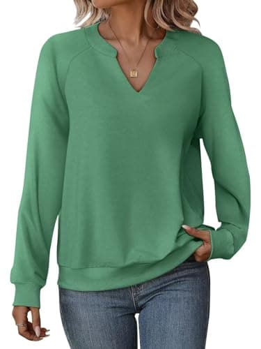 EADINVE Women Casual Long Sleeve V Neck Sweatshirts Cute Loose Fit Lightweight Pullover Tops for Comfortable Everyday We