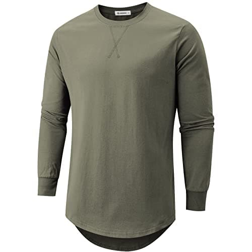 KLAIGOU Mens 100 Cotton Pre-Shrunk Hipster T-Shirt S-4XL Longline Crewneck Hip Hop