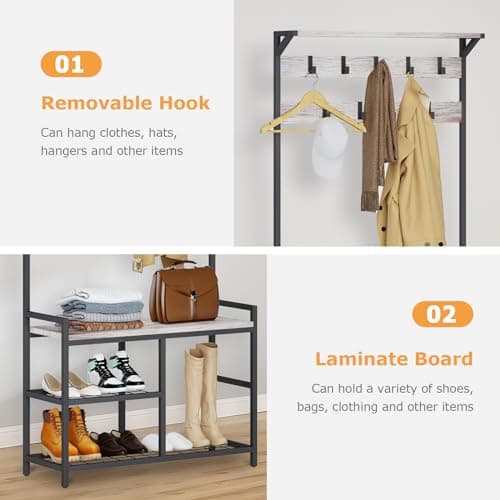 HOMEKOKO Entryway Storage Bench with Coat Rack, Wood Look Hall Tree (Black & Greige)  
HOMEKOKO Wood Look Entryway Stora