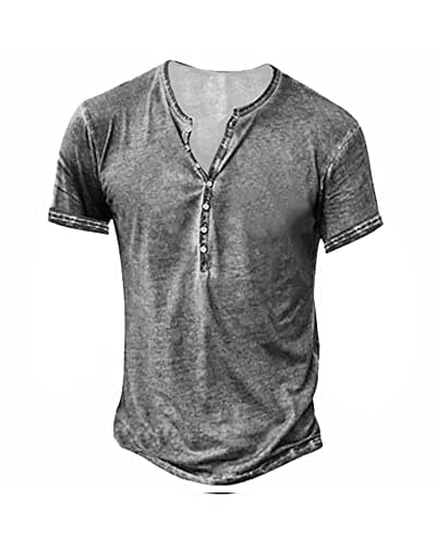 Beautyshow Mens Distressed Henley Shirts Casual Button Down for Men Retro Short Sleeve Tee Shirts