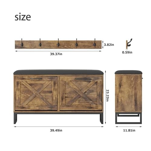 Maupvit Rustic Brown Shoe Cabinet with 2 Flip Drawers and Coat Rack
| Maupvit Shoe Storage Bench with Seat Cushion and