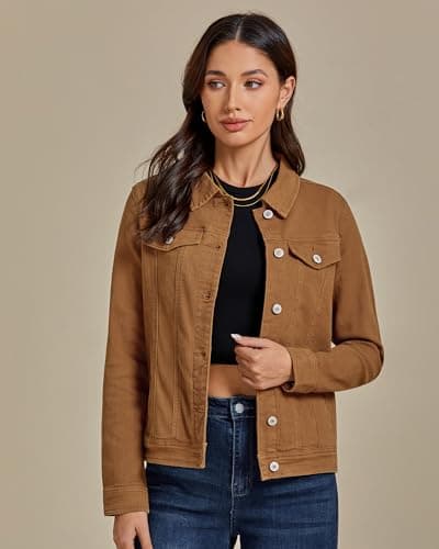 Luvamia Women's Stretch Fitted Long Sleeves Denim Jean Jacket for Casual Wear
| Luvamia Women's Basic Button Down Stret