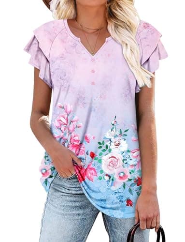 Elegant Women's Short Sleeve Tunics V Neck Button Down Shirts - S-3XL
| Comfortable Women's Short Sleeve Tunics V Neck