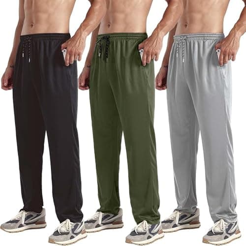Zh 3-Pack Men's Comfortable Mesh Jogger Pants for Active Wear, Lightweight & Breathable with Pockets