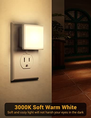 JandCase 2 Pack Night Lights for Bathroom and Hallway, Dusk-to-Dawn Sensor, Soft White LED 3000K