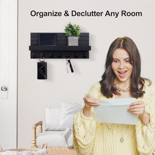 Entryway Key Holder Wall Mount with 7 Hooks for Sunglasses and Dog Leash
| Decorative Key and Mail Organizer Wall Mount