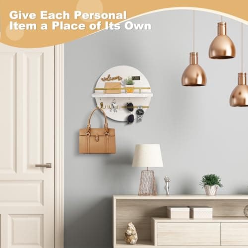 Round Wooden Key Holder for Wall Entryway Mudroom Organizer