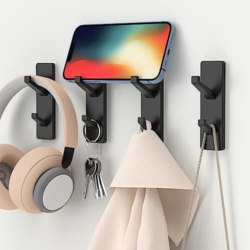 Self-Adhesive Black Metal Wall Hooks - 4 Pack for Bathrooms, Shower, Kitchen & Doors: Hold up to 13 LB