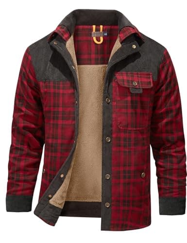Gihuo Men's Long Sleeve Sherpa Lined Warm Flannel Plaid Jacket for Outdoor Activities
| Gihuo Men's Button Down Fleece