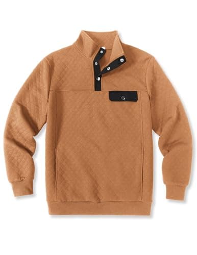 COOFANDY Men Quilted Sweatshirts Outdoor Polo Sweatshirt with Pockets
