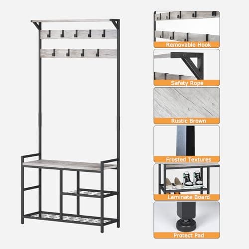 HOMEKOKO Entryway Storage Bench with Coat Rack, Wood Look Hall Tree (Black & Greige)  
HOMEKOKO Wood Look Entryway Stora