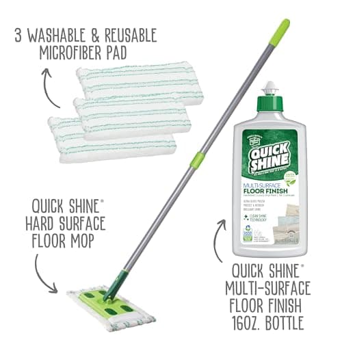 Quick Shine Multi Surface Floor Clean + Polish Mop Kit for Hardwood, Luxury Vinyl Plank, Laminate | Wet + Dry Use | Safe
