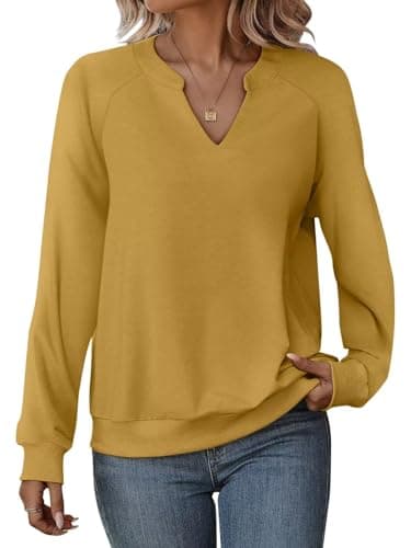 EADINVE Women Casual Long Sleeve V Neck Sweatshirts Cute Loose Fit Lightweight Pullover Tops for Comfortable Everyday We