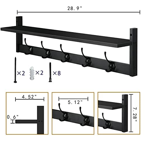BAMEOS Black Wall-Mounted Shelf with Hooks for Bathroom and Living Room
| BAMEOS 28.9 Inch Black Entryway Hanging Shelf
