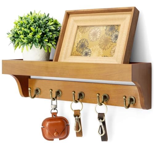 Rebee Vision Farmhouse Mail Rack for Home Decor: Wall Mount Key Holder with Shelf (Light Brown)