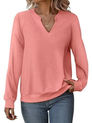 EADINVE Women Casual Long Sleeve V Neck Sweatshirts Cute Loose Fit Lightweight Pullover Tops for Comfortable Everyday We