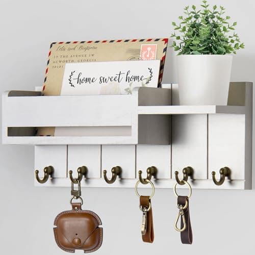 Decorative Key Holder Wall Mount for Rustic Farmhouse Living Room Entryway Aesthetics
| Wooden Key Hanger with 6 Key Ho