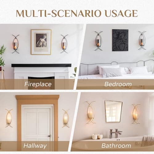 Modern Decorative Sconces Wall Decor Set of 2 Hurricane Candle Holder for Living Room Bedroom Bathroom Outdoor Golden Me